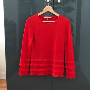 Trina Turk merino wool sass fringe trim sweater